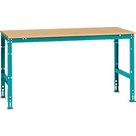 Manuflex Arbeitstisch UNIVERSAL Standard, 1750 x 1000 mm, Multiplex natur, wasserblau
