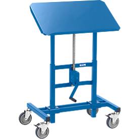 Materialständer, fahrbar, höhenverstellbar per Hand- oder Fußpedal, Plattform neigbar