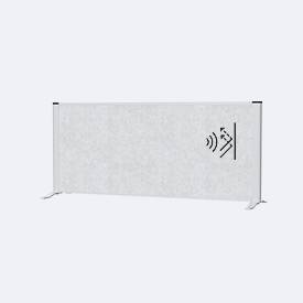 MAUL Akustik-Tischtrennwand MAULconnecto, Standfüße, B 1200 x T 40 x H 500 mm, Akustikvlies/Aluminium/Stahl, Vlies hellgrau/Profil silber