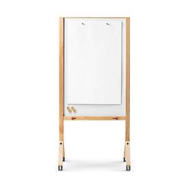 MAUL-flip-over MAULwood, verrijdbaar, staand formaat, aan beide zijden te gebruiken, magnetisch, in hoogte verstelbaar, bord B 800 x H 1200 mm, incl. toebehoren, staal/hout