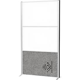 MAUL Stellwandsystem MAULconnecto, 1 x Akustikvlies dunkel, 2 x Whiteboard, Klettverbindung, Standfuß, H 1800 x B 1000 mm, silber