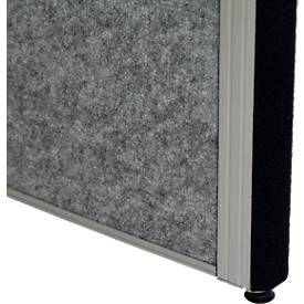 MAUL Stellwandsystem MAULconnecto, 1 x Akustikvlies hell, 1 x Akustikvlies dunkel, 1 x Whiteboard, Standfuß, auf Rollen, H 1800 x B 1000 mm, silber