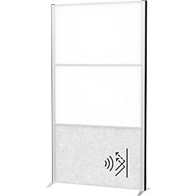 MAUL Stellwandsystem MAULconnecto, 1 x Akustikvlies hell, 2 x Whiteboard, Klettverbindung, Standfuß, H 1800 x B 1000 mm, silber