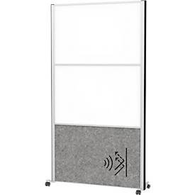 MAUL Stellwandsystem MAULconnecto, 1x Akustikvlies dunkel, 2x Whiteboard, Klettverbindung, auf Rollen, H 1800 x B 1000 mm, silber