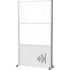 MAUL Stellwandsystem MAULconnecto, 1x Akustikvlies hell, 2x Whiteboard, Klettverbindung, auf Rollen, H 1800 x B 1000 mm,