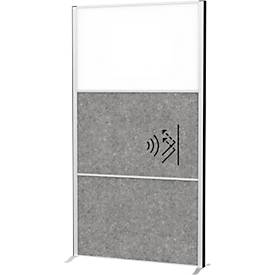 MAUL Stellwandsystem MAULconnecto, 2 x Akustikvlies dunkel, 1 x Whiteboard, Klettverbindung, Standfuß, H 1800 x B 1000 mm, silber