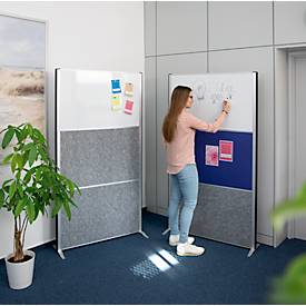 MAUL Stellwandsystem MAULconnecto, 2 x Akustikvlies dunkel, 1 x Whiteboard, Klettverbindung, Standfuß, H 1800 x B 1000 mm, silber