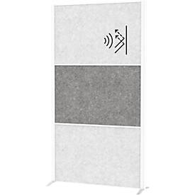 MAUL Stellwandsystem MAULconnecto, 2 x Akustikvlies hell, 1 x Akustikvlies dunkel, Klettverbindung, Standfuß, H 1800 x B 1000 mm, weiß