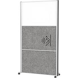 MAUL Stellwandsystem MAULconnecto, 2x Akustikvlies dunkel, 1x Whiteboard, Klettverbindung, auf Rollen, H 1800 x B 1000 mm, silber