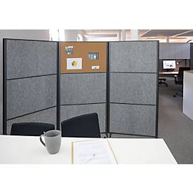 MAUL Stellwandsystem MAULconnecto, 3 x Akustikvlies dunkelgrau, Klettverbindung, Standfuß, H 1800 x B 1000 mm, anthrazit