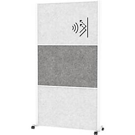 MAUL Stellwandsystem MAULconnecto, Steckmodule, 2x Akustikvlies hell, 1x Akustikvlies dunkel, Klettverbindung, auf Rollen, H 1800 x B 1000 mm, weiß