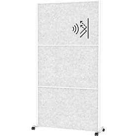 MAUL Stellwandsystem MAULconnecto UpLight, 3x Akustikvlies hell, LED-Beleuchtung, Klettverbindung, auf Rollen, H 1800 x B 1000 mm, weiß