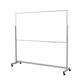 Maul Whiteboard MAULstandard vast, verplaatsbaar, liggend formaat, draaibaar, 1000 x 2000 mm, magnetisch, opbergbakje, met kunststof gecoat staalplaat, grijs