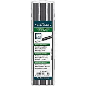 Maurerbleistift Ersatzminen Pica BIG Dry 6055, Graphit 10 H, für Stein & Beton, L 150 mm, mit Etui, 12 Stück