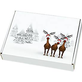 Maxibriefkartons, mit Motiv „Rentiere im Schnee“, portooptimiert, bis 20 kg, Außenmaße 250 x 174 x 50 mm, Mikrowellpappe
