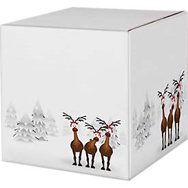 Maxibriefkartons, mit Motiv „Rentiere im Schnee“, portooptimiert, bis 20 kg, Außenmaße 350 x 250 x 50 mm, Mikrowellpappe, weiß-braun, 20 Stück