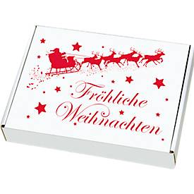 Maxibriefkartons, mit Motiv „Weihnachtsschlitten“, portooptimiert, bis 20 kg, Außenmaße 250 x 174 x 50 mm, Mikrowellpapp