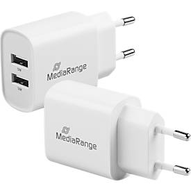 MediaRange 12W Schnellladeadapter, Eurostecker, 2x USB-A, weiß