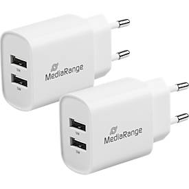 MediaRange 12W Schnellladeadapter, Eurostecker, 2x USB-A, weiß
