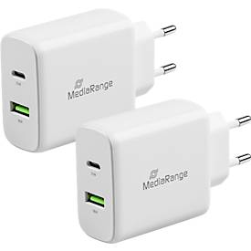 MediaRange Quick Charge Schnellladeadapter 43 W, Eurostecker, 1x USB-C und 1x USB-A, weiß