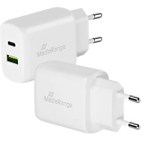 MediaRange Schnellladeadapter 25 W, Eurostecker, USB-A/USB-C, weiß