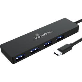 MediaRange USB Typ-C Verteiler, 4 Ports, für USB 3.0 und 2.0, Plug-and-Play, schwarz