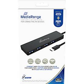 MediaRange USB Typ-C Verteiler, 4 Ports, für USB 3.0 und 2.0, Plug-and-Play, schwarz