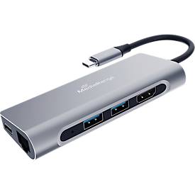 MediaRange USB Type-C Multiport Adapter, 2x USB 3.2, 1x HDMI (4K), LAN-Buchse, silber