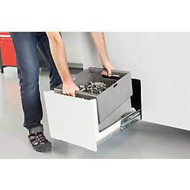 Medienvernichter HSM StoreEx HDS 150, Sicherheitsstufen T-1, E-2, H-3, Schnittbreite 40 mm, lichtgrau/eisengrau