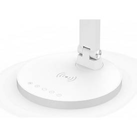 meet by Paperflow ATIAS LED-Tischleuchte weiß, 900 lm, verstellbarer Gelenkarm, Qi-Ladepad & USB, CCT