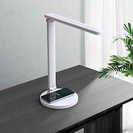 meet by Paperflow ATIAS LED-Tischleuchte weiß, 900 lm, verstellbarer Gelenkarm, Qi-Ladepad & USB, CCT