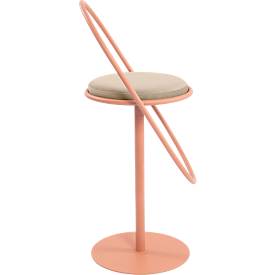 meet by Paperflow Barhocker Saturne, mit Rückenlehne, Sitzhöhe 765 mm, gepolstert, zu 100 % recycelbar, Samtbezug elfenbeinfarben, Gestell rosa