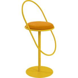 meet by Paperflow Barhocker Saturne, mit Rückenlehne, Sitzhöhe 765 mm, gepolstert, zu 100 % recycelbar, Samtbezug safran, Gestell safran