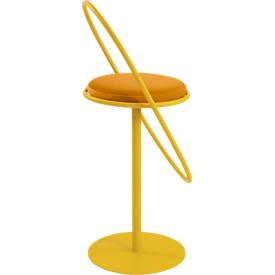 meet by Paperflow Barhocker Saturne, mit Rückenlehne, Sitzhöhe 765 mm, gepolstert, zu 100 % recycelbar, Samtbezug safran, Gestell safran