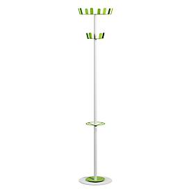 meet by Paperflow Garderobenständer, 12 Haken, mit Schirmhalter & Tropfmulde, B 350 x T 350 x H 1750 mm, Stahl, weiß-grün