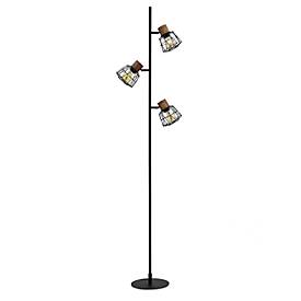 meet by Paperflow Happy sw Lampadaire métal, H 1650 mm, 3×douille E27, interrupteur à pied, tête orientable, noir/akazie