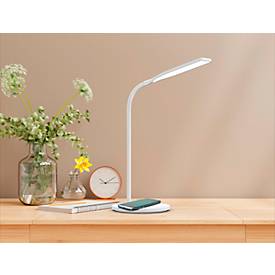 meet by Paperflow IRENE LED-Tischleuchte weiß, 300 lm, flexibler Arm, Qi-Ladegerät, CCT-Modus