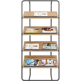 meet by Paperflow Prospektständer Modell B, 4 Ablagen, Prospektfächer aus Acrylglas, Holzoptik mit Metallakzenten