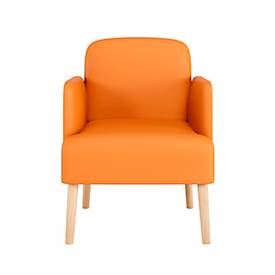 meet by Paperflow Sessel BROOKS, 4-Fußgestell, Sitz- und Rückenpolsterung, Kunstlederbezug, B 620 x T 520 x H 440 mm, orange/buche