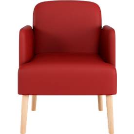 meet by Paperflow Sessel BROOKS, 4-Fußgestell, Sitz- und Rückenpolsterung, Kunstlederbezug, B 620 x T 520 x H 440 mm, rot/buche