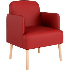 meet by Paperflow Sessel BROOKS, 4-Fußgestell, Sitz- und Rückenpolsterung, Kunstlederbezug, B 620 x T 520 x H 440 mm, rot/buche