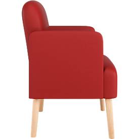 meet by Paperflow Sessel BROOKS, 4-Fußgestell, Sitz- und Rückenpolsterung, Kunstlederbezug, B 620 x T 520 x H 440 mm, rot/buche