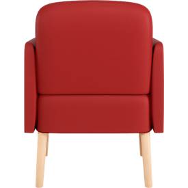 meet by Paperflow Sessel BROOKS, 4-Fußgestell, Sitz- und Rückenpolsterung, Kunstlederbezug, B 620 x T 520 x H 440 mm, rot/buche