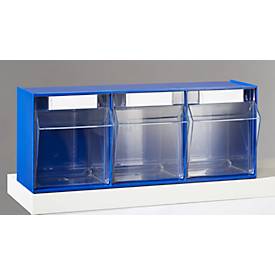 Mehrkammer-Kleinteilelager MultiStore, Größe 3, B 600 x T 163 x H 242 mm, Volumen 12,5 l, stapelbar, Polystyrol, blau/transp.
