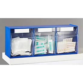 Mehrkammer-Kleinteilelager MultiStore, Größe 3, B 600 x T 163 x H 242 mm, Volumen 12,5 l, stapelbar, Polystyrol, blau/transp.