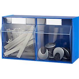 Mehrteiliges Kleinteilelager MultiStore, Größe 2, B 600 x T 246 x H 353 mm, Volumen 28 l, stapelbar, Polystyrol, blau/transp.
