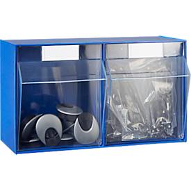 Mehrteiliges Kleinteilelager MultiStore, Größe 2, B 600 x T 246 x H 353 mm, Volumen 28 l, stapelbar, Polystyrol, blau/transp.