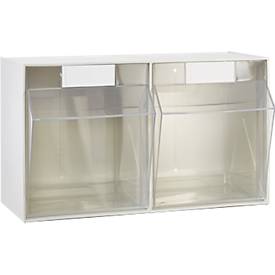 Mehrteiliges Kleinteilelager MultiStore, Größe 2, B 600 x T 246 x H 353 mm, Volumen 28 l, stapelbar, Polystyrol, weiß/transp.