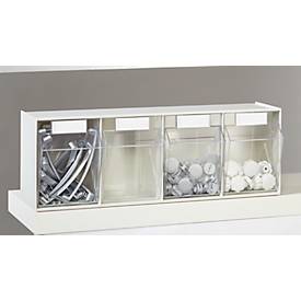 Mehrteiliges Kleinteilelager MultiStore, Größe 4, B 600 x T 137 x H 207 mm, Volumen 8,4 l, stapelbar, Polystyrol, weiß/transp.