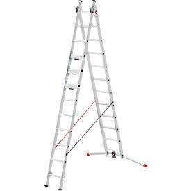 Mehrzweckleiter Hailo S110 Pro, 2-teilig, 2 x 12 Sprossen, Drehstufen-System, Bodenausgleich, bis 150 kg, Aluminium und Kunststoff, silber
